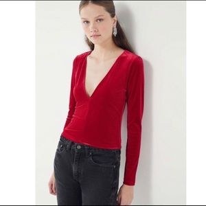 Urban Outfitters red metallic glitter velvet top